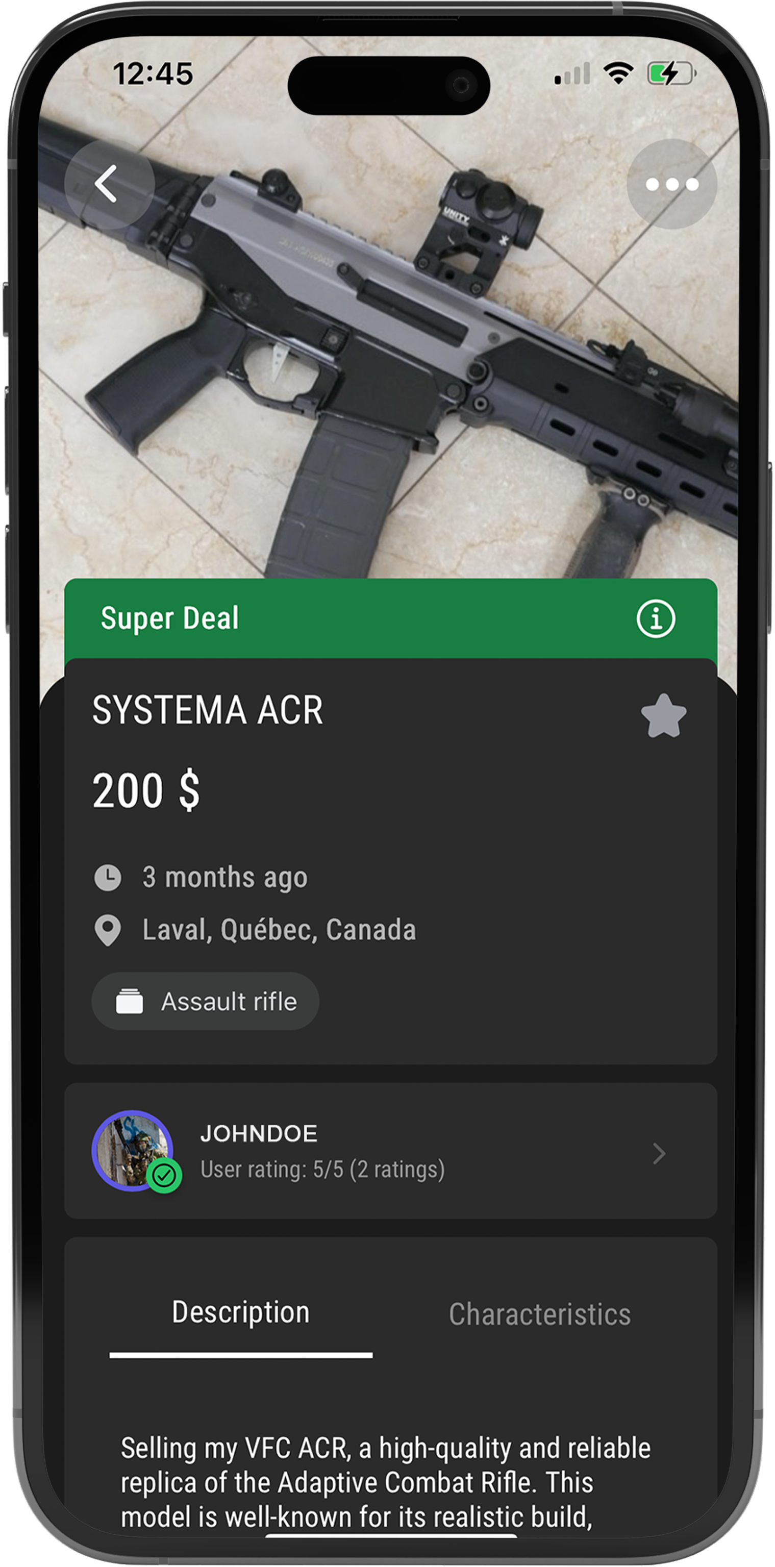 AirsoftWars classifieds screen
